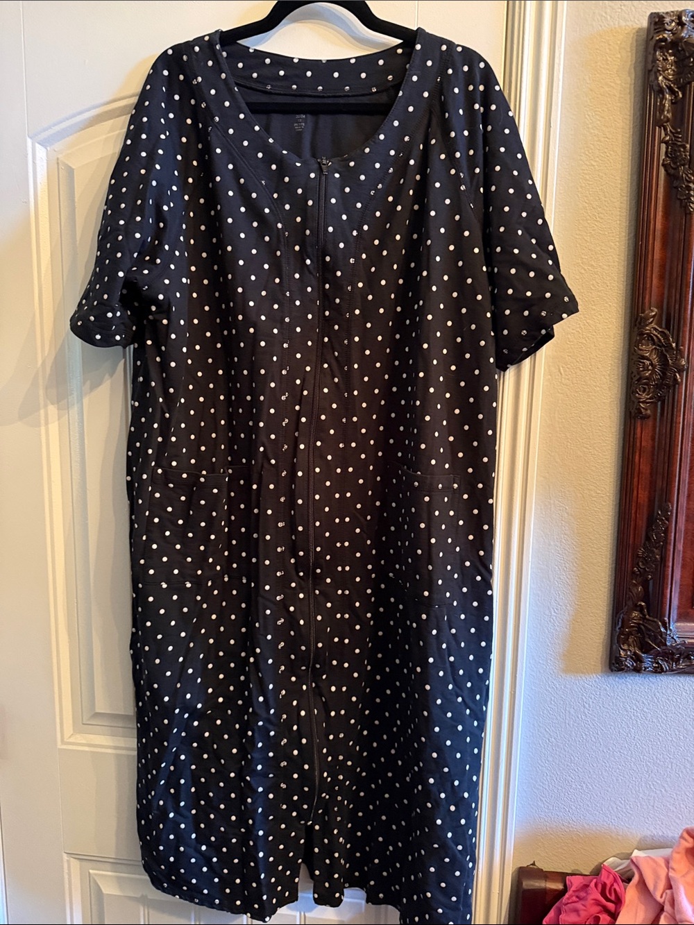 Black Polka Dot Midi Dress with Front Zip
